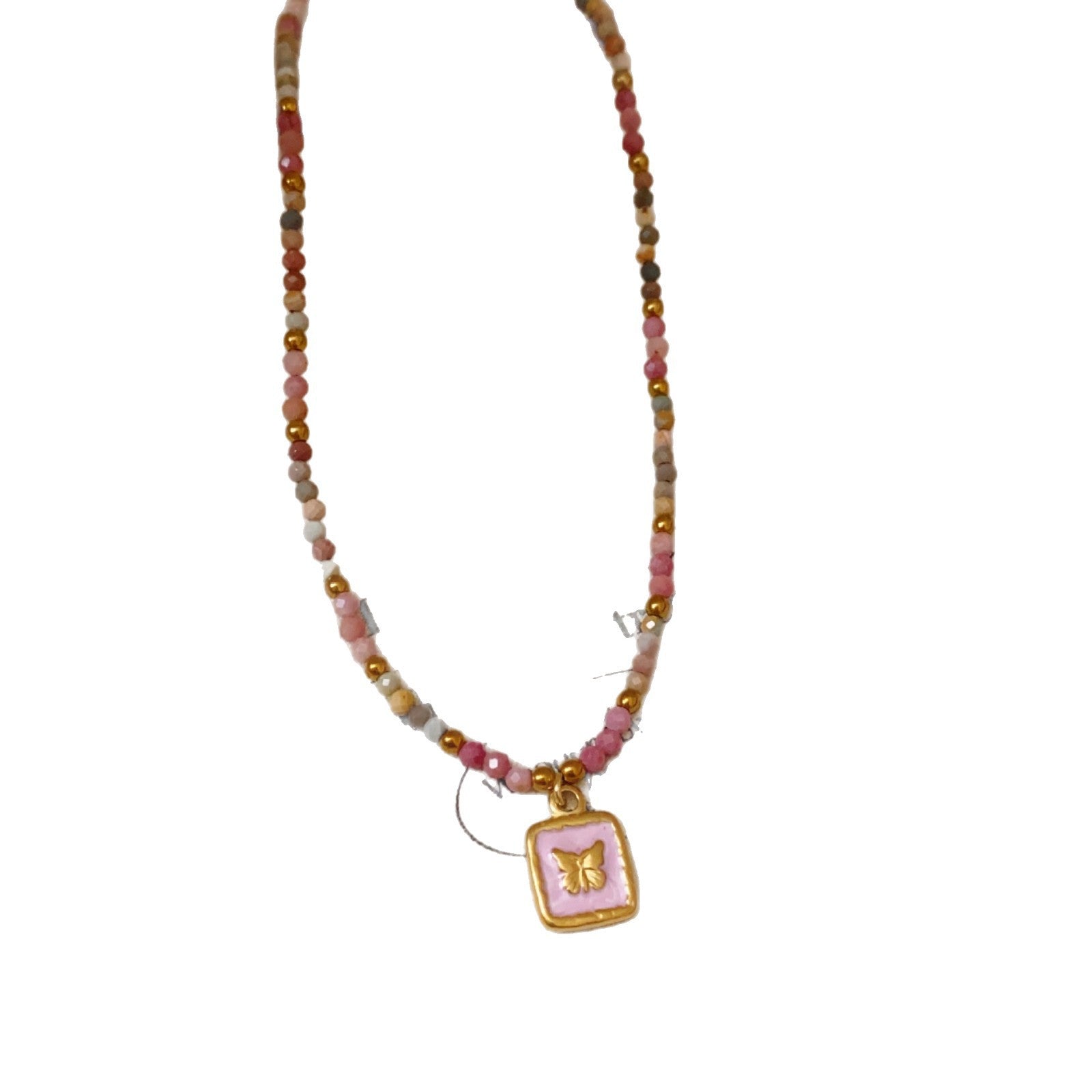 Titanium Steel Oil-drip Red Agate Bead Necklace