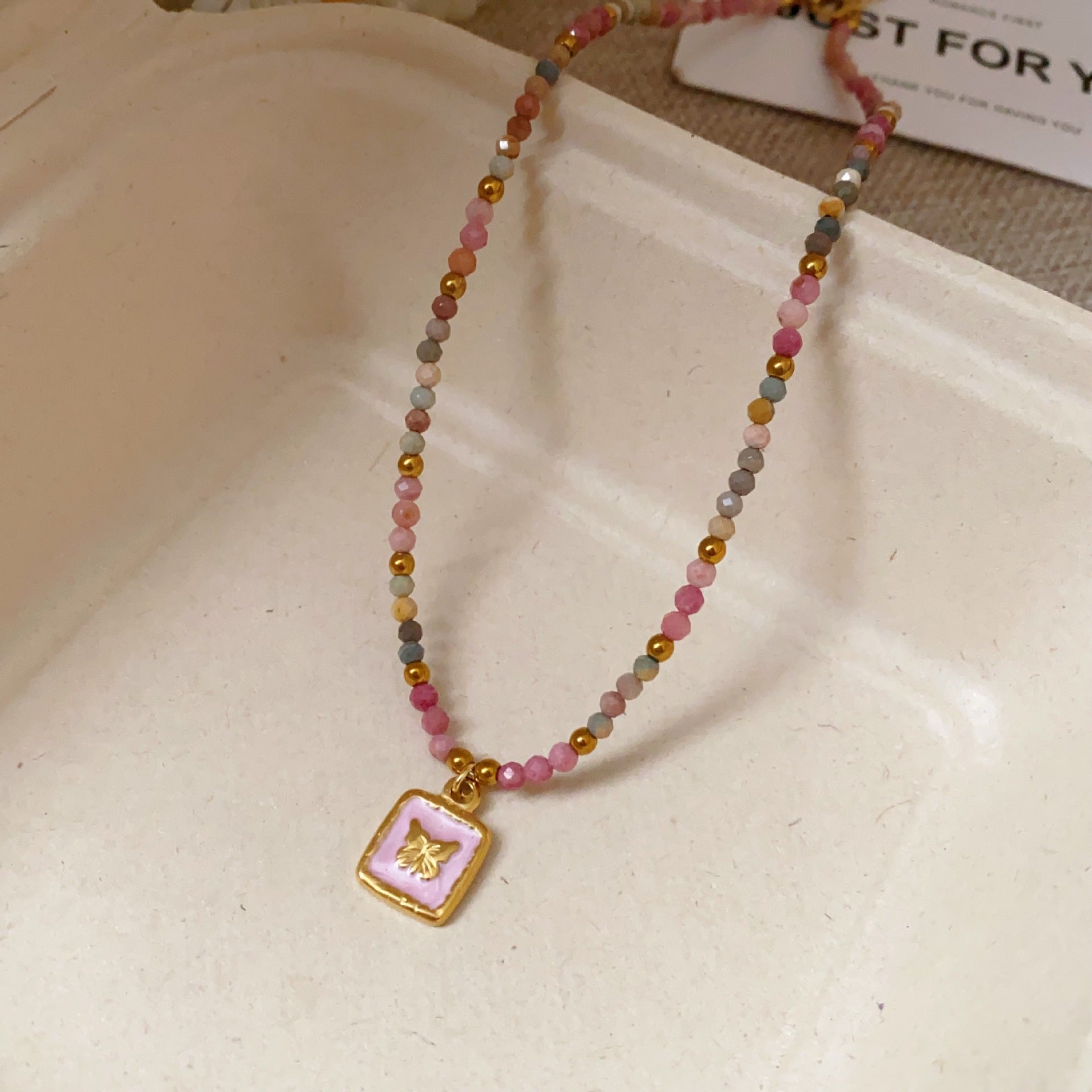 Titanium Steel Oil-drip Red Agate Bead Necklace