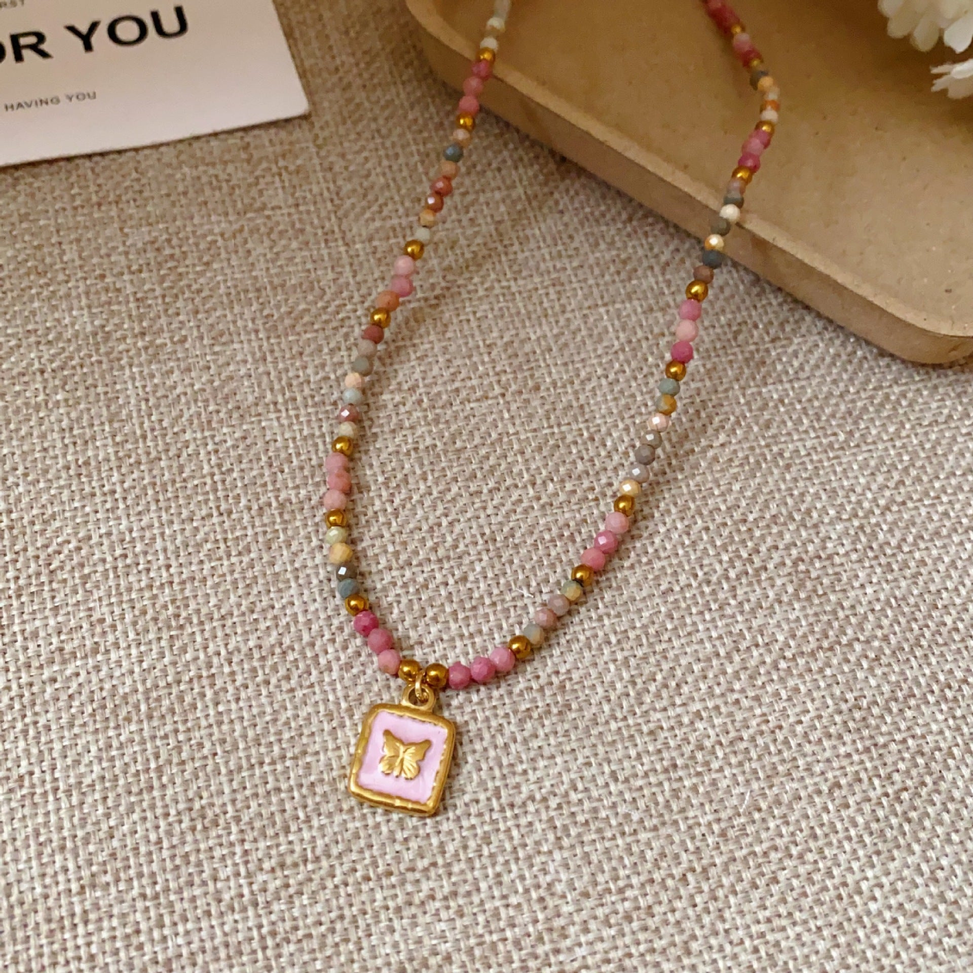 Titanium Steel Oil-drip Red Agate Bead Necklace