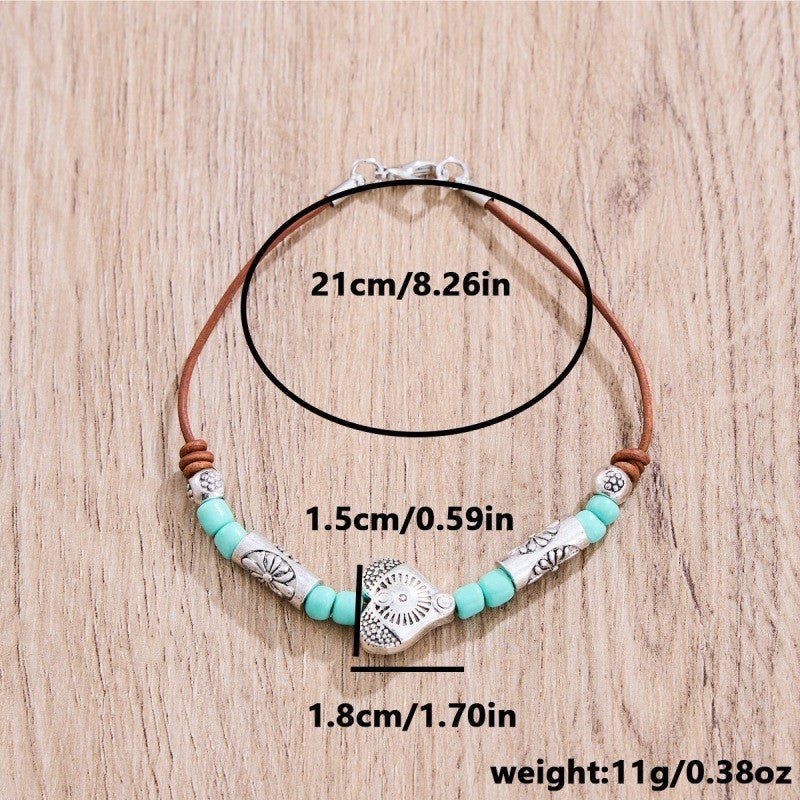Ethnic-style Turquoise Bead Bracelet With A Loving Heart Design